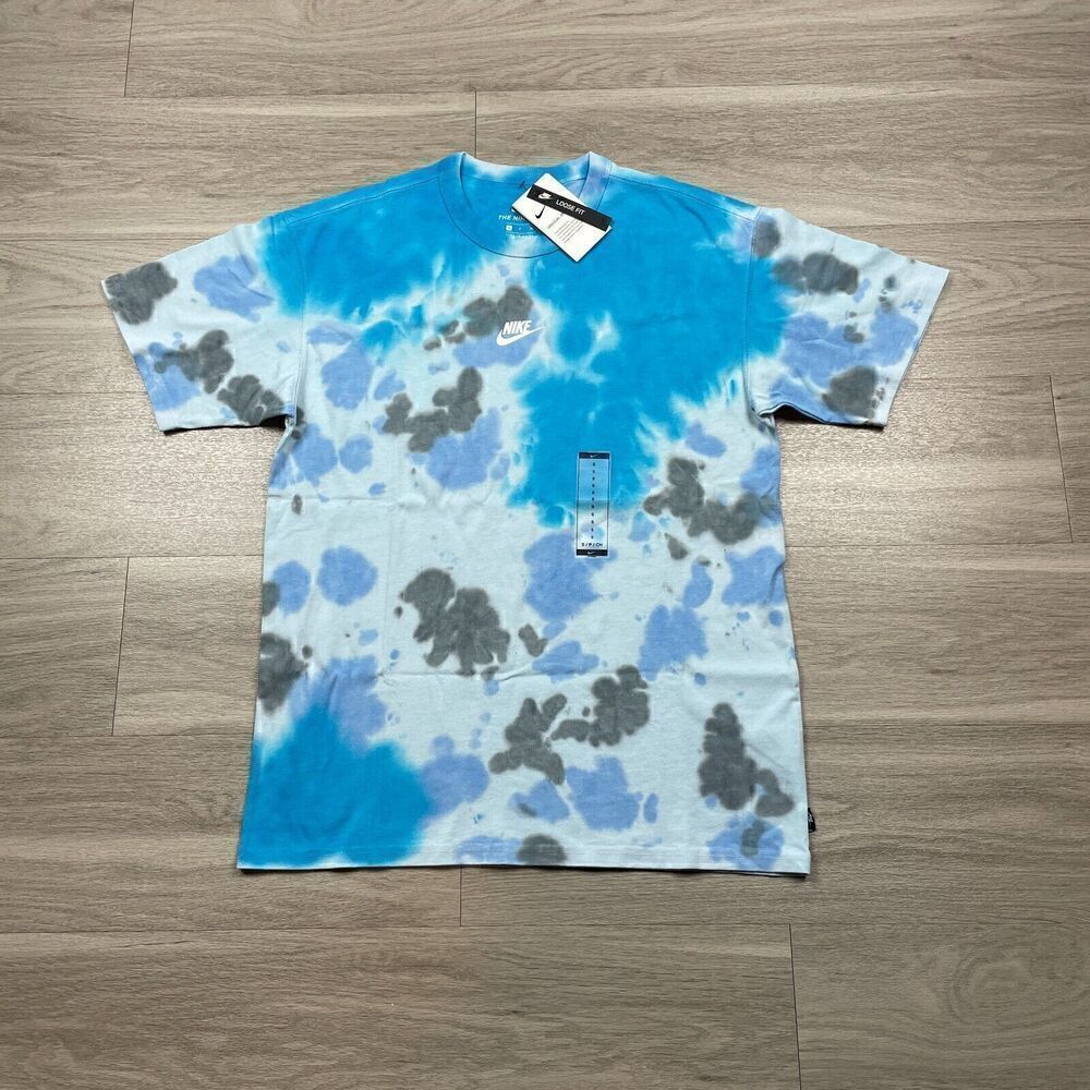 Nike Shirt Mens Small Blue Tie Dye Swoosh Relaxed Fit Short Sleeve